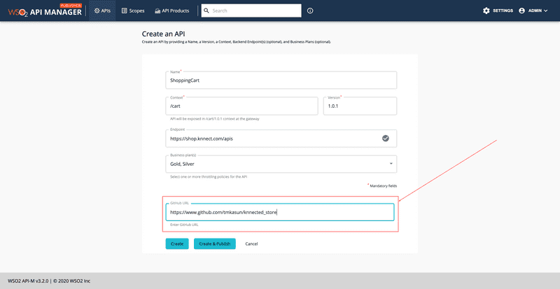 Publisher WSO2 APIM create api